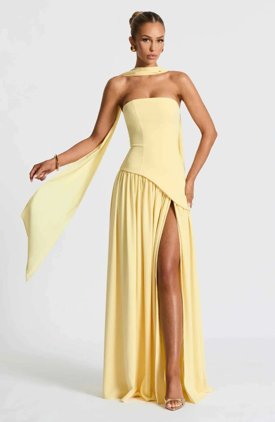 Maliyah | Long Dress with Slit and Drapery