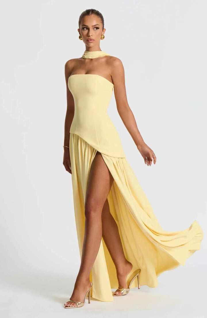 Maliyah | Long Dress with Slit and Drapery