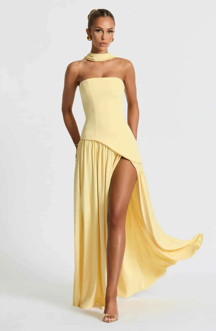 Maliyah | Long Dress with Slit and Drapery