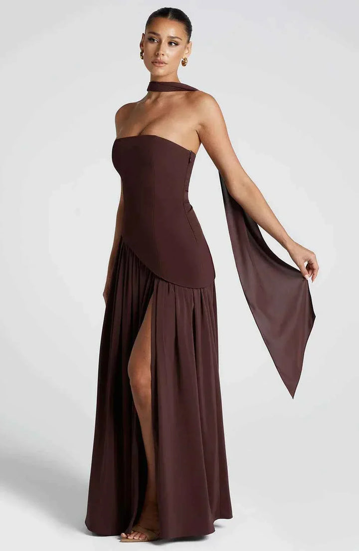 Maliyah | Long Dress with Slit and Drapery