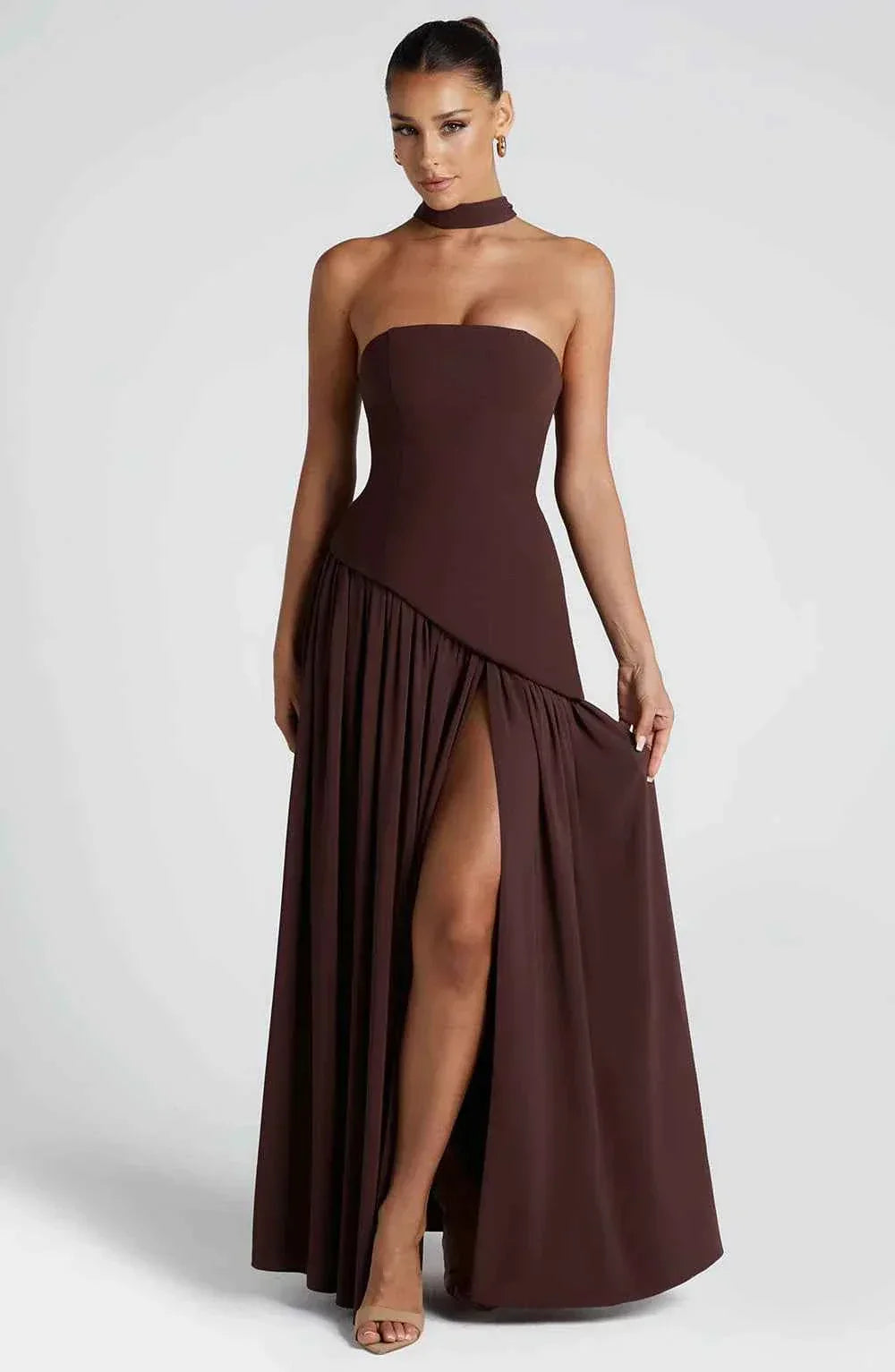 Maliyah | Long Dress with Slit and Drapery