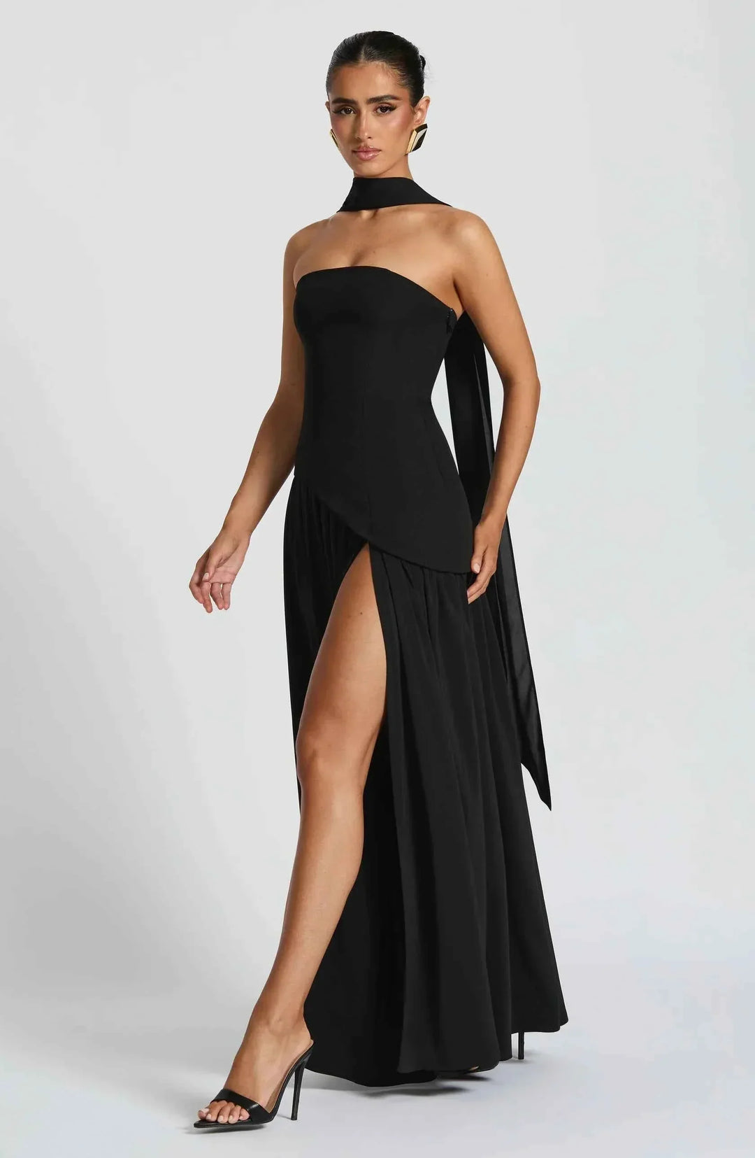 Maliyah | Long Dress with Slit and Drapery